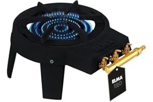 Elma Hornillo de Gas Butano con Triple Válvula fabricado en Hierro Fundido para Exteriores | Fogón Gas Butano Portátil 40x40x16cm | Fácil Instalación