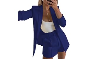 shownicer Ensemble Femme Blazer Tailleur+Short de Bureau 2 Pièces Veste de Costume Manteau Blouson Casual Slim Fit pour Affaires Soiree Travail