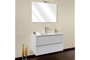 Yellow shop - Mobile bagno sospeso 120 cm 2 cassetti soft close con lavabo e specchio con applique led (opz) CLOÈ Frassino Moirè (Composizione completa)