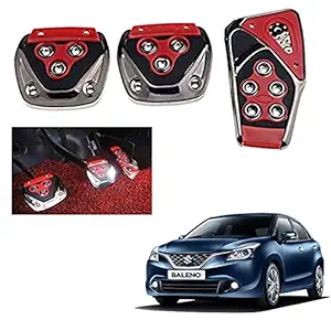 Allure Auto 3 Pcs Sports Anti-Skid Car Pedals (Manual Shift) kit Pad Covers Set (Red) for Maruti New Baleno