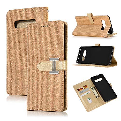 Preisvergleich Produktbild Yobby Hülle für Samsung Galaxy S10e, Bling Glitzer Leder Brieftasche Handyhülle,Klapphülle Magnet Handytasche mit Kartenfach Stoßfest Schutzhülle für Samsung Galaxy S10e-Gold
