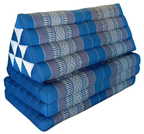 Kapok Thaikissen, Yogakissen, Massagekissen, Kopfkissen, Tantrakissen, Sitzkissen - Blau/Grau (Kissen mit drei Auflagen XXL 79x53x46 (819)