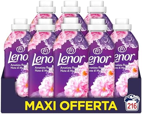 Lenor Ammorbidente Lavatrice Concentrato 216 Lavaggi (27x8), Ametista Rosa E Note Di Muschio, Freschezza Che Dura 3 Volte Più A Lungo Con Tecnologia Olii Profumati