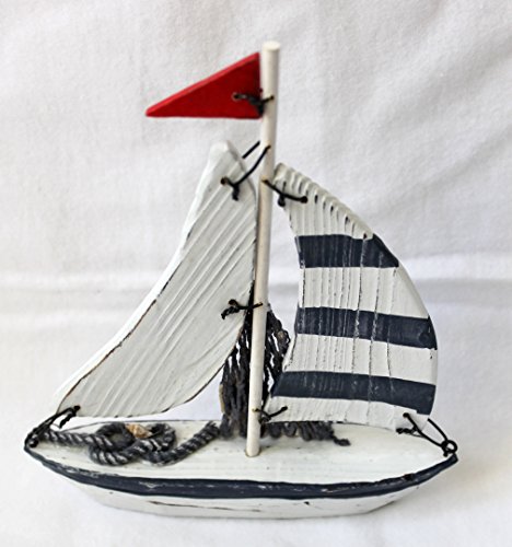 Deko Segelboot Boot Schiff Holz mit Fisch und Fischernetz Höhe 21cm - 2