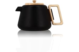 OGO LIVING - Théière en fonte Viggo 1000ml Noire avec filtre en inox - Poignée et couvercle en bois - Idéale pour les amateurs de thé
