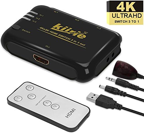 HDMI Switch, Kiirie 3 in 1 out HDMI Switcher (4K x 2K) V1.4 with Wireless Remote Control, IR Receiver, Support Full HD 1080P 3D for DVD, HDTVs, Projectors, Xbox, PS4, Wii U ect