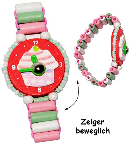 Armbanduhr / Kinderuhr – “ Muffin – bunt “ – aus Holz – bewegliche Zeiger ! – Lernuhr mit Armband – Uhr für Kinder – Mädchen & Jungen – Holzarmbanduhr – Analog / Holzuhr – Schmuck Holzschmuck – Kleinkinder Uhrzeit lernen - 4