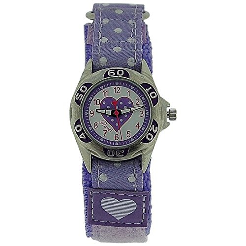 RAVEL Mdchen Zeitlern-Armbanduhr mit fliederfarbenen Herzen und Armband mit Klettverschluss R1507.23