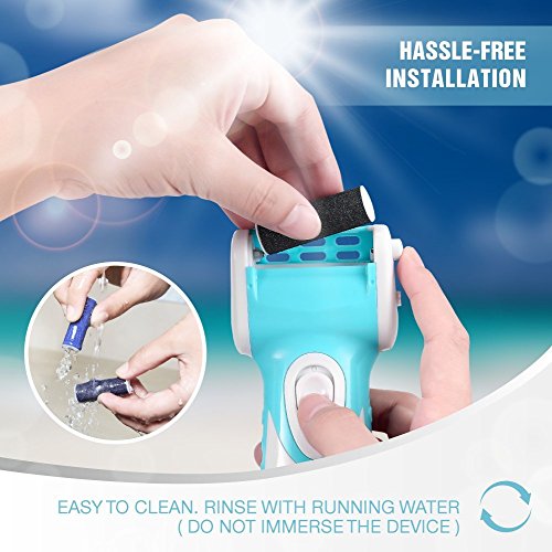 AVANTEK Elektrische Hornhautentferner Fußfeile Fußpflege Pediküre, 100% Wasserdicht, inkl. 2 Ersatzrollen und Batterie, Hocheffektive Hornhautentfernung - 4