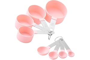COPBOPWN 8 Pcs Measuring Cups and Spoons Set Measuring Spoons Sets Cup Measurements Set Nesting Measuring Cups for Measuring Dry or Liquid Ingredients Kitchen Gadgets for Cooking Baking (Pink)