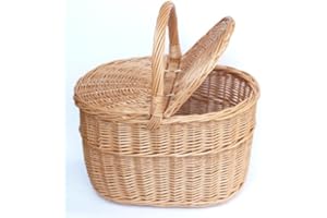 Tigana Picknickkorb Einkaufskrbr Pilzkorb mit Zwei Deckel aus Weide 40 x 30 cm - 1F