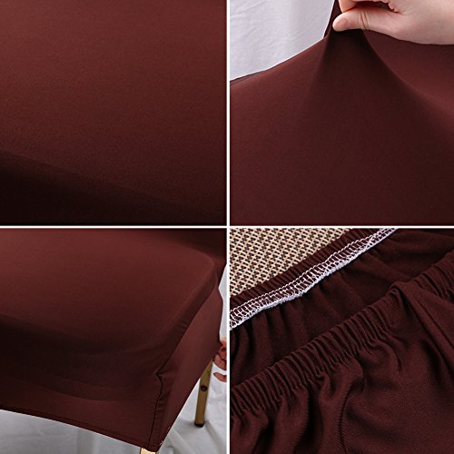 Stuhl Husse ISWEES 6 Stück Universell Stuhlhussen Stretch Stuhl Husse Stuhlbezug Stuhlüberzu,Gedruckt Baumwolle (Dunkelbraun) - 6