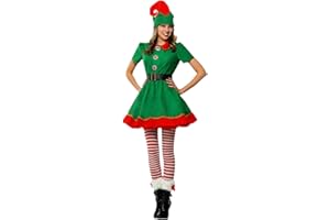 Generico Costume Elfo Donna per donna, Abito con cintura, calze e cappello, Elfi di Natale, Elfi per Natale, cerimonie, feste, Carnevale