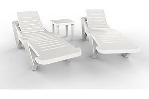 resol grupo RESOL Master Set 2 Tumbonas y 1 Mesa Auxiliar Andorra | Conjunto Tumbona Exterior con Ruedas Apilable con Respaldo Ajustable | Muebles de Jardín Exterior con Protección UV - Color Blanco