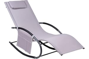 Hortan Lettino Sdraio Prendisole Con Struttura A Dondolo, Seduta Ergonomica, Cuscino Poggiatesta, Telaio In Acciaio E Sacca Portaoggetti Per Arredo Esterno, Giardino, Terrazzo e Piscina