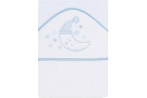 various Mantello da bagno con cappuccio in spugna 100% cotone, misura 100 cm x 100 cm, asciugamano per bambino con cappuccio per bambini piccoli, morbido e assorbente con un design lunare bianco/blu