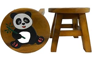 THAI GIFTS Children's Wooden Stool, Sweet Panda Design - Handmade Acacia Wood - Small Chair, Footstool or Side Table - Nursery & Bedroom Decor - Fun Step Stool for Kids - Ideal Christmas & Birthday Gift