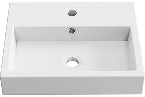 BAIKAL - Lavabo Cerámico sobre Encimera. Lavabo Cuadrado en acabado Blanco Brillo. Medidas 46 x 37 x 9 cm. Con orificio para grifo. Envío con Embalaje Reforzado