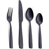 FULLYWARE 24 Piece Silver Cutlery Set Matte Black 6 Piece Stainless Steel Flatware Fork Spoon Kitchen Knife Dishwasher Safe
