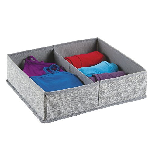 mDesign Stoffbox für Schrank oder Schublade, 2 Fächer – die ideale Aufbewahrungsbox (Stoff) – flexibel verwendbare Stoffkiste – Farbe: grau