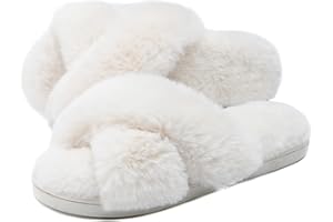Dena lives Ladies FLuffy Cross Band House Slippers, Fuzzy Memory Foam Open Toe Slipper For Womens Indoor Slip On