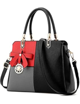 Frauen Mehrfarbenhandtasche Kunstleder Tasche Top Griff Tasche Umhängetasche Reißverschluss Handtaschen