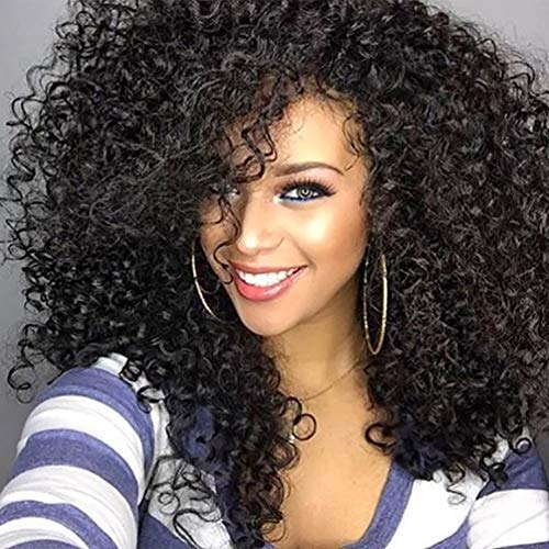 Ankamal Elec Afro Kinky Peluca rizada Peluca sintética Cabello rizado Pelucas de cosplay Cabello humano para mujeres negras Negro Natural 16 pulgadas