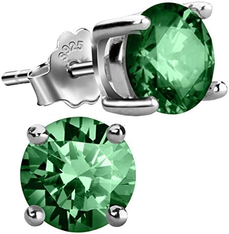 Jebox Birthstone Stud Earrings Sterling Silver Cubic Zirconia Diamond Studs Birthstone Earrings for Women Girls May