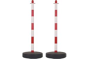 Perel Set de postes PVC 2 piezas rojo blanco 90 cm base rellenable con arena o agua conectables para eventos aparcamientos hostelería y espacios públicos