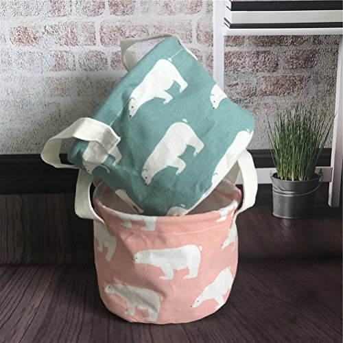 Inwagui Faltbar Aufbewahrungskorb mit Griff 2 Stück Desktop Aufbewahrungsbox aus Baumwolle Aufbewahrungsbehälter für Kinderzimmer Spielzeug Kleidung - Bär