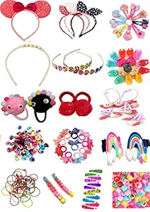 UMANSHI CREATIONS Hair Accessories 74 pcs Combo Hair clips, Hair Bands, Claw Clips Hair Elastic ponytail holder for Baby girls and teenagers (Random & Multicolour)