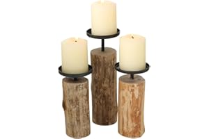 Boltze Tempe 4221400 Tempe - Juego de 3 candelabros de Madera y Metal, diseño Elegante, decoración de Mesa de Comedor/cómoda