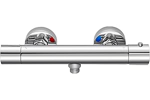 Auralum Grifo Ducha Termostatico, Grifo Bañera con Botón de Seguridad 38°C, Grifo Bañera Baño de Pared, Grifo de Ducha de Aleación de Zinc, Superficie Antiquemaduras, Cromo