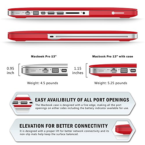 SlickBlue Macbook-Pro-13 (A1278) gummierte harte hülle mit EU QWERTY Tastatur Abdeckung und Displayschutzfolie- rot - 3