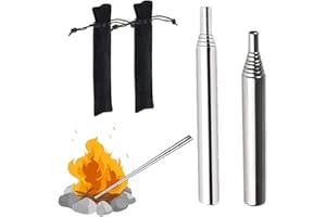 tingz Soufflet de Poche 2 pièces,Outil à feu de démarrage à Soufflet télescopique en Acier Inoxydable pour Cuisiner Pique-Nique BBQ Chasse Pêche Pêche Randonnée