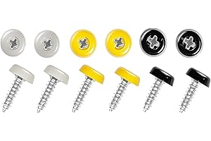 BYTLEOUTJ 12 Pcs Number Plate Oversized Screws,Multicolor Plastic Top Car Number Plate Screws Mix Replacement for Car Registration Plates and License Plates (Whit, Black, Yellow)