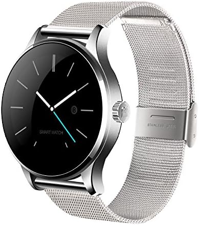 OOXLF Bluetooth Smart Watch Fitness Tracker (Pedometer, Heart Rate Monitor, Call/SMS Reminder, Sleep Monitor for) for Android IPhone , silver steel strap