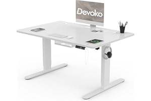 Devoko Scrivania Regolabile in Altezza 120 x 80 cm, Scrivania da Ufficio con Sistemi Anti-Collisione e Funzione di Memoria, Tavolo didattico Ergonomica Elettrica, Bianco