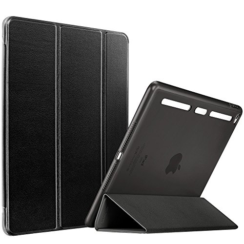 iPad Air 2 Hülle, ESR® Auto Schlaf/Aufwachenen Funktion Ledertasche mit Translucent Rücken Abdeckung (Silikon Rahmen + Hart PC Zurück) mit Kühlloch Schutzhülle für iPad Air 2 / iPad 6 (Schwarz)