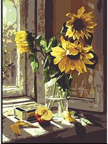 Large Paint by The Numbers Kids for Woman and Man Fantastic Pictures Painting Paints for Home Living Room Office Decor Christmas New Year Valentine Gift Decorations Warm Sunflower 16x20 Inch Frameless