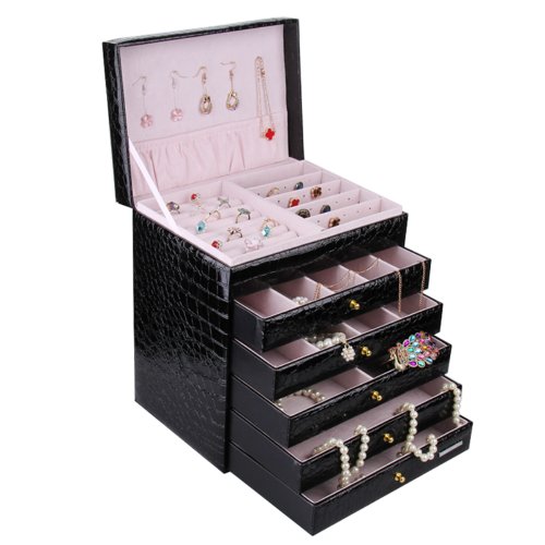 ROWLING Schmuckkoffer Schmuckkästchen Schatulle mit 5 Schublade ZG209 (Schwarz) - 8