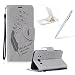 Produktbild Samsung Galaxy J5(2016 Modell) Lederhülle Brieftasche Handy Hülle Case,Samsung Galaxy J5(2016 Modell) Komplett Schutz Kartenfach Schutzhülle Tasche Leder Flip Case,Herzzer Standfunktion Staubdicht Mit Sprüche Lanyard [Feder Muster] Bookstyle Magnet Ultra Dünn Slim Portemonnaie Hülle Cover Schale Leder Wallet Case Shell Skin für Samsung Galaxy J5(2016 Modell) + 1 x Frei Weiß Handy Halterung Ständer + 1 x Frei Silber Touch Pen Stift Stylus - Grau