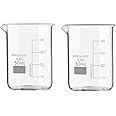 RAWAL's Borosilicate 3.3 Glass Beaker with Graduation Marks for School, College, and Laboratory Chemistry Labs, Durable & Heat-Resistant Laboratory Glassware (2, 50)