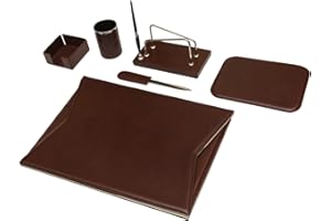 MARUSE Ensemble de bureau 6 pièces – 100% cuir pleine fleur – Fabriqué à la main en Italie par des artisans experts – Élégant et fonctionnel, idéal pour le bureau - Brun
