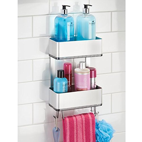 InterDesign 21416EU Affixx Peel-and-Stick Starker Selbstklebender Rostfreier Dusch-Caddy aus Aluminium – 2-Stöckig, Silberfarben/Smoke, Rustproof Aluminum, Silver/Smoke, 10,31 x 27,94 x 35,97 cm - 2
