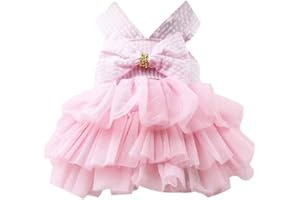 HOT SHOT TOOLS Dog Dress Puppy Mesh Tutu Skirt Pet Party Summer Clothes Costume with Bow for Small Medium Dog Cat Pink Striped S Dresses