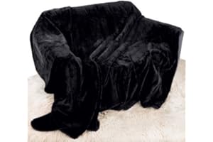 Quality Linen and Towels Black Mink Throw Soft Plush Large (150cm x 200cm- Suitable for Double Size Bed or 2 Seater Sofa) Sofa Bed Runner Bedspread Blanket