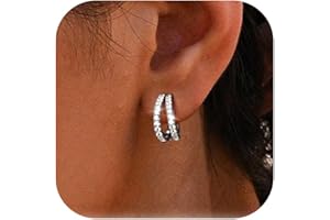 DOCHAIS Pendientes Mujer Plata 925, 14K Pendientes Aro Mujer Doble Pendientes de Acero Inoxidable, Pendientes Dorados con circonita, pequeños pendientes hipoalergénicos para mujeres y niñas, plata/oro