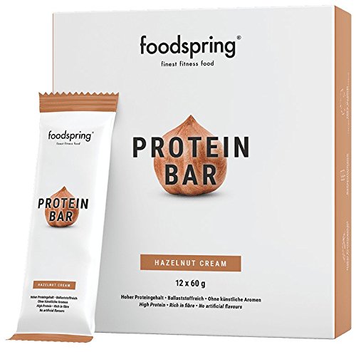 foodspring - Barritas proteicas - Sabor Avellana -  33% de proteína - Sin azúcares añadidos - Perfectas para después de entrenar o como merienda para llevar (12 x 60g)
