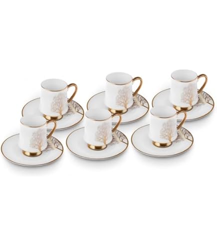 Versa Porzellan Kaffeetassen Set - 6 Tassen Mit Palmen-Design In Bunt